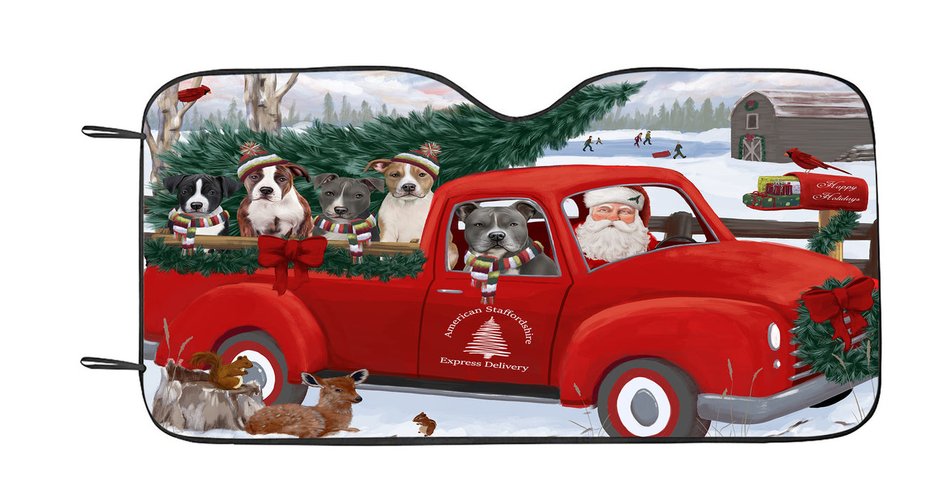 Christmas Santa Express Delivery Red Truck American Staffordshire Dogs Car Sun Shade