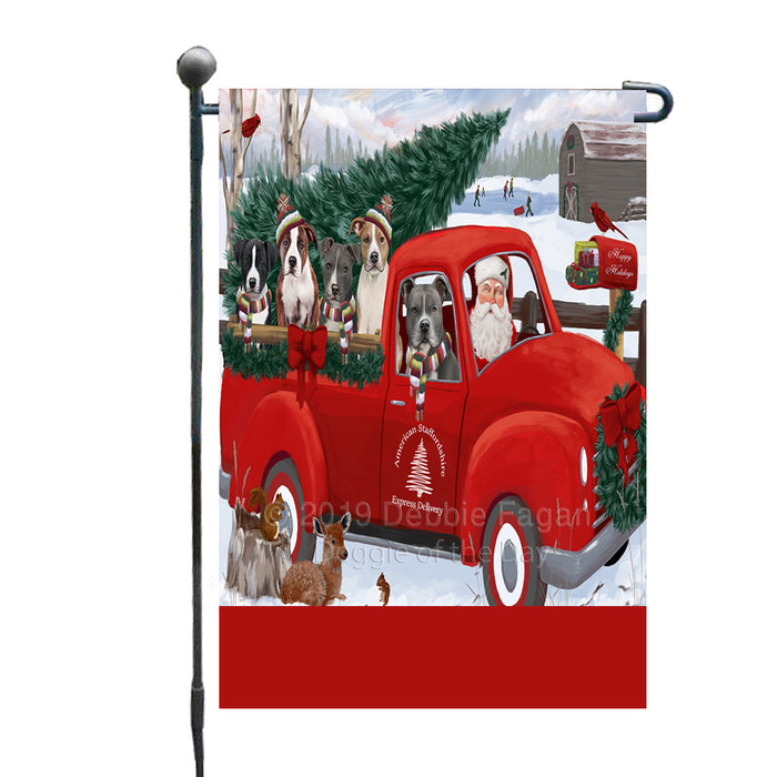 Personalized Christmas Santa Red Truck Express Delivery American Staffordshire Dogs Custom Garden Flags GFLG-DOTD-A57616