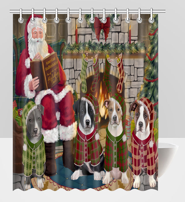 Christmas Cozy Holiday Fire Tails American Staffordshire Dogs Shower Curtain