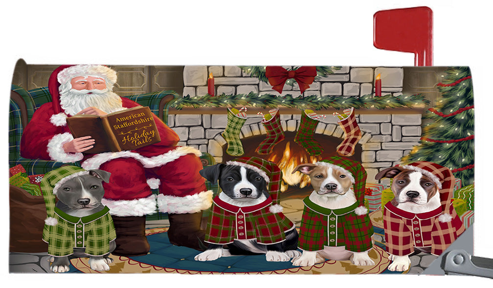 Christmas Cozy Holiday Fire Tails American Staffordshire Dogs 6.5 x 19 Inches Magnetic Mailbox Cover Post Box Cover Wraps Garden Yard Décor MBC48867
