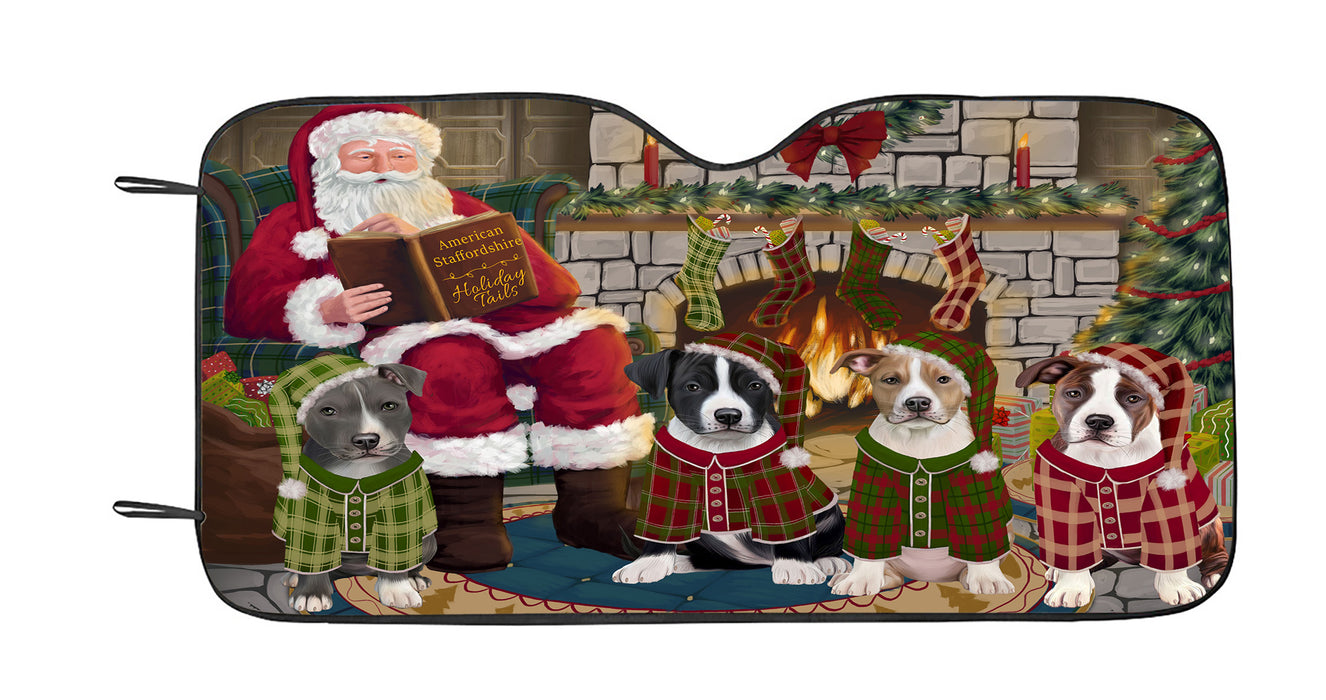 Christmas Cozy Holiday Fire Tails American Staffordshire Dogs Car Sun Shade