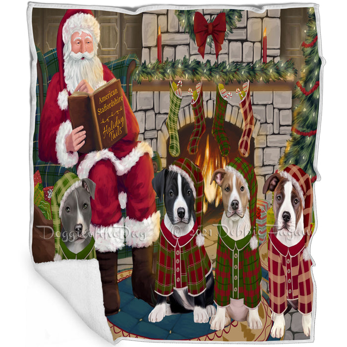 Christmas Cozy Holiday Tails American Staffordshire Terriers Dog Blanket BLNKT115221