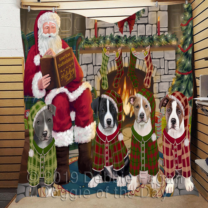 Christmas Cozy Holiday Fire Tails American Staffordshire Dogs Quilt