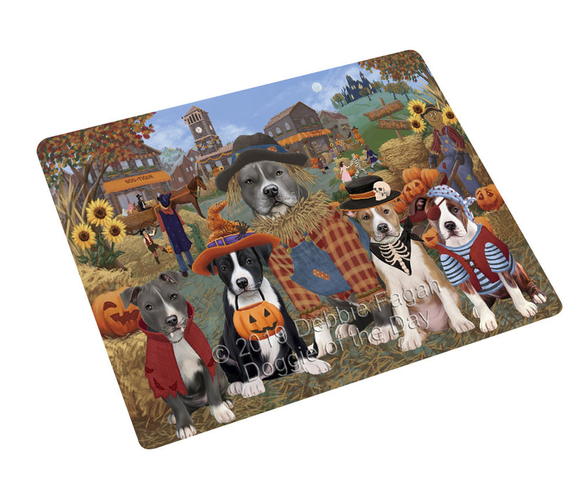 Halloween 'Round Town And Fall Pumpkin Scarecrow Both American Staffordshire Dogs Cutting Board C77014