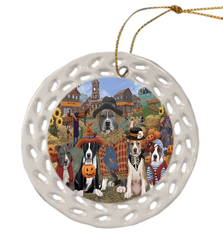 Halloween 'Round Town American Staffordshire Dogs Ceramic Doily Ornament DPOR57461