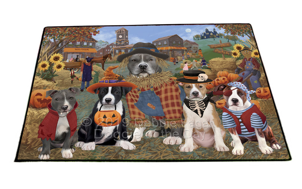 Halloween 'Round Town And Fall Pumpkin Scarecrow Both American Staffordshire Dogs Floormat FLMS53828