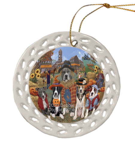 Halloween 'Round Town American Staffordshire Dogs Doily Ornament DPOR57997