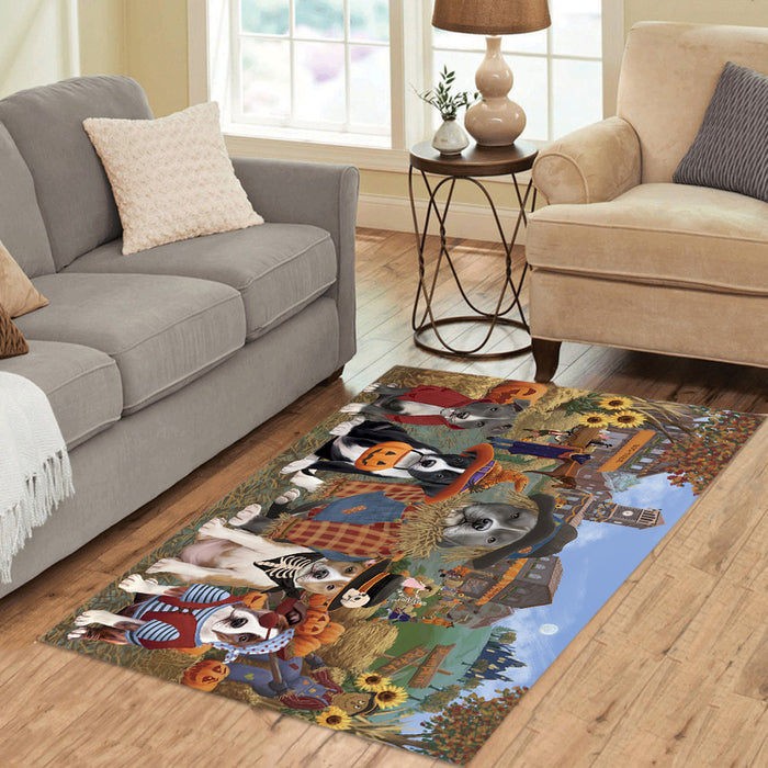 Halloween 'Round Town and Fall Pumpkin Scarecrow Both American Staffordshire Dogs Area Rug
