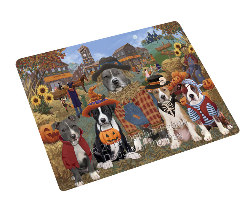 Halloween 'Round Town And Fall Pumpkin Scarecrow Both American Staffordshire Dogs Large Refrigerator / Dishwasher Magnet RMAG104196