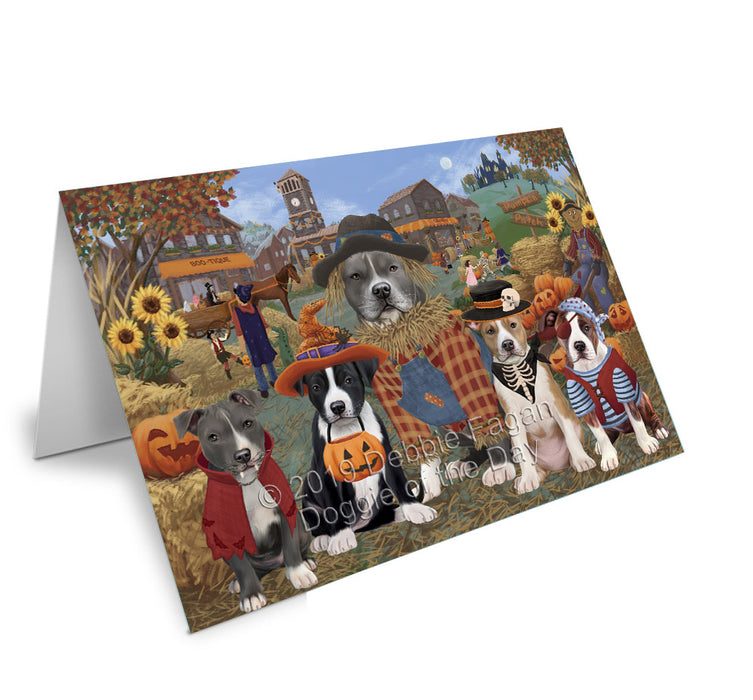 Halloween 'Round Town American Staffordshire Dogs Handmade Artwork Assorted Pets Greeting Cards and Note Cards with Envelopes for All Occasions and Holiday Seasons GCD77729