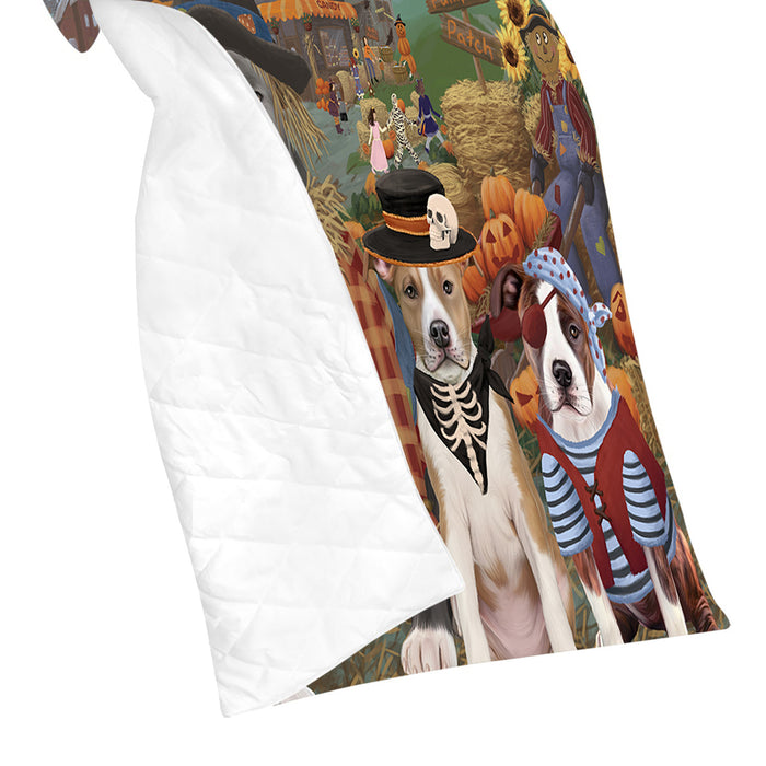 Halloween 'Round Town and Fall Pumpkin Scarecrow Both American Staffordshire Dogs Quilt
