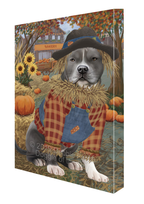 Halloween 'Round Town And Fall Pumpkin Scarecrow Both American Staffordshire Dogs Canvas Print Wall Art Décor CVS139787