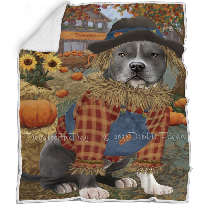 Halloween 'Round Town And Fall Pumpkin Scarecrow Both American Staffordshire Dogs Blanket BLNKT139160