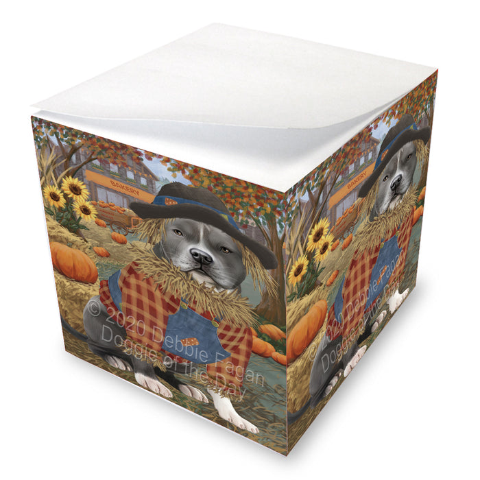 Fall Pumpkin Scarecrow American Staffordshire Dog Note Cube NOC-DOTD-A56766