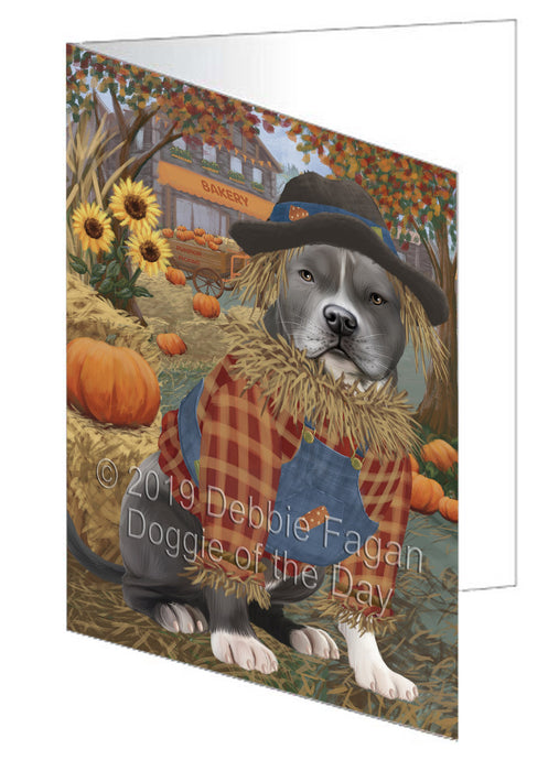 Fall Pumpkin Scarecrow American Staffordshire Dog Handmade Artwork Assorted Pets Greeting Cards and Note Cards with Envelopes for All Occasions and Holiday Seasons GCD77912