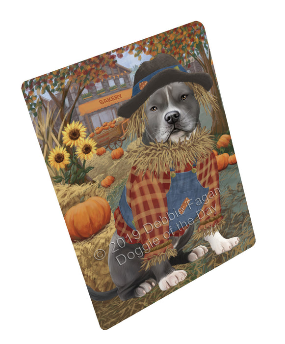 Halloween 'Round Town And Fall Pumpkin Scarecrow Both American Staffordshire Dogs Cutting Board C77197