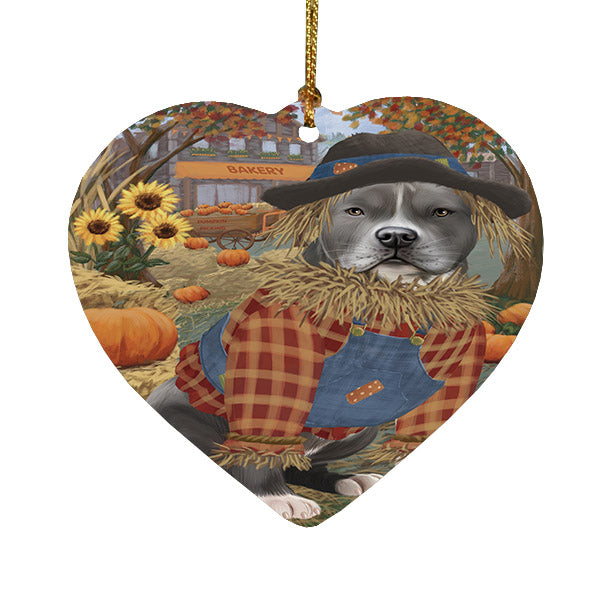 Fall Pumpkin Scarecrow American Staffordshire Dogs Heart Christmas Ornament HPOR57522