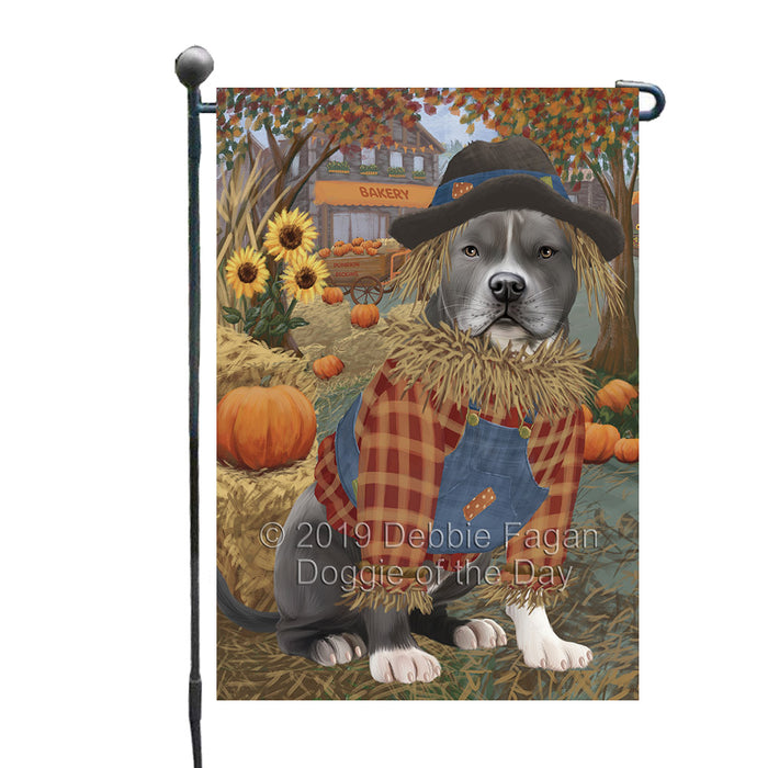 Halloween 'Round Town And Fall Pumpkin Scarecrow Both American Staffordshire Dogs Garden Flag GFLG65622