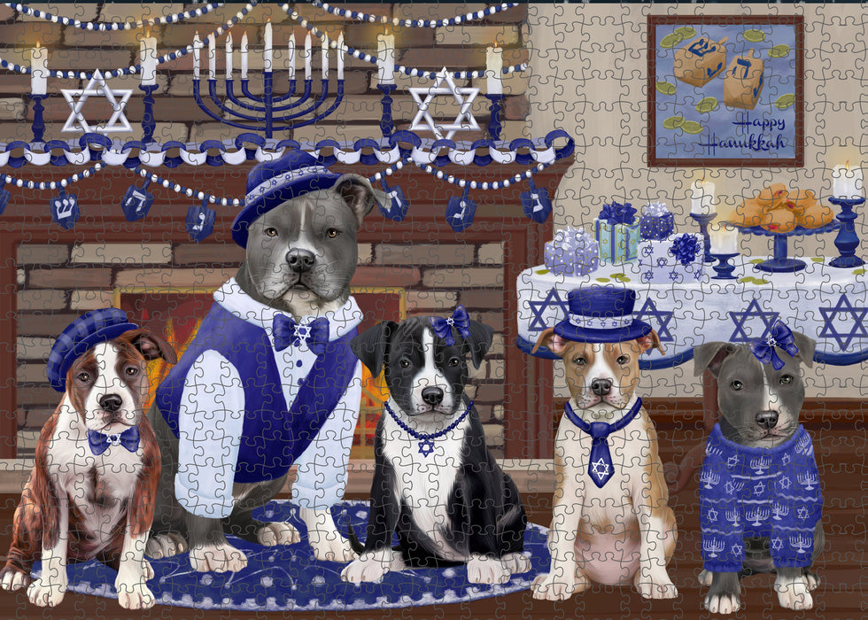 Happy Hanukkah Family and Happy Hanukkah Both American Staffordshire Dogs Puzzle with Photo Tin PUZL96640