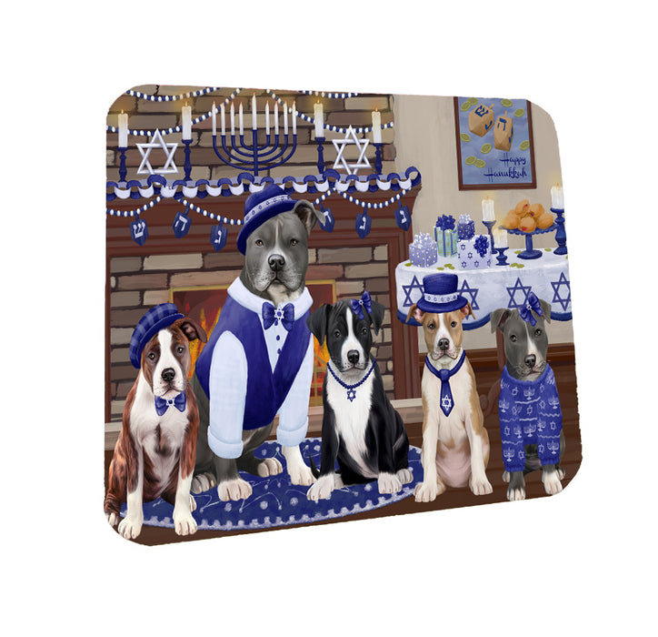 Happy Hanukkah Family American Staffordshire Dogs Coasters Set of 4 CSTA57539
