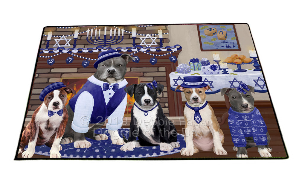 Happy Hanukkah Family and Happy Hanukkah Both American Staffordshire Dogs Floormat FLMS54011