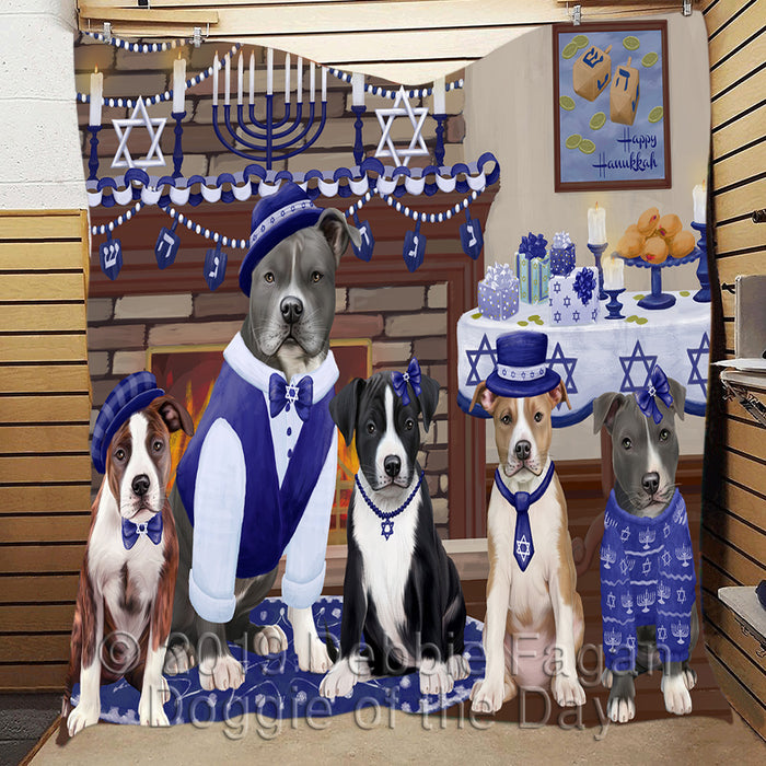 Happy Hanukkah Family and Happy Hanukkah Both American Staffordshire Dogs Quilt