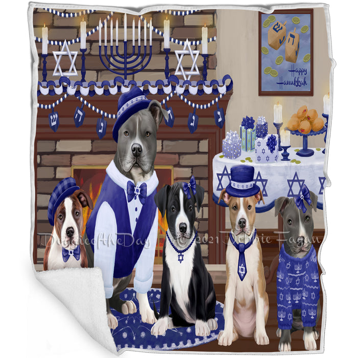 Happy Hanukkah Family and Happy Hanukkah Both American Staffordshire Dogs Blanket BLNKT140213
