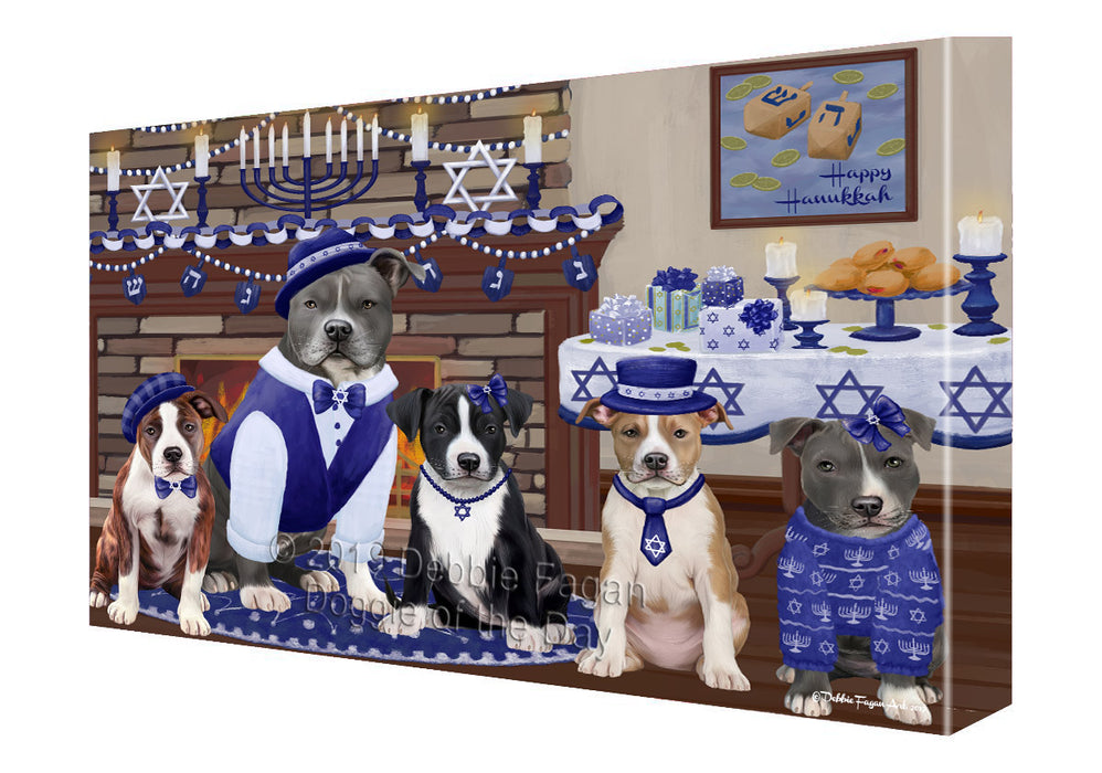 Happy Hanukkah Family and Happy Hanukkah Both American Staffordshire Dogs Canvas Print Wall Art Décor CVS140840