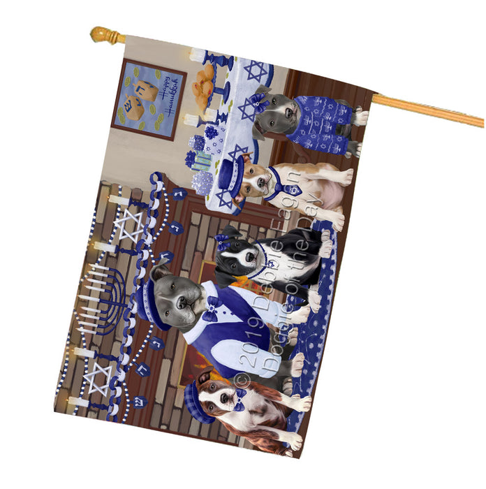 Happy Hanukkah Family American Staffordshire Dogs House Flag FLG65795