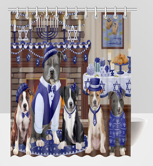Happy Hanukkah Family American Staffordshire Dogs Shower Curtain