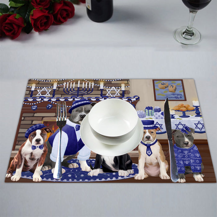 Happy Hanukkah Family American Staffordshire Dogs Placemat