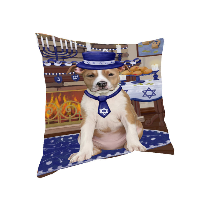 Happy Hanukkah Family and Happy Hanukkah Both American Staffordshire Dog Pillow PIL82956