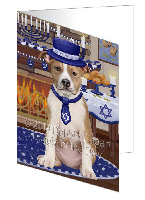 Happy Hanukkah American Staffordshire Dog Handmade Artwork Assorted Pets Greeting Cards and Note Cards with Envelopes for All Occasions and Holiday Seasons GCD78263