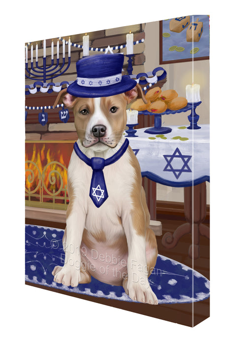 Happy Hanukkah Family and Happy Hanukkah Both American Staffordshire Dog Canvas Print Wall Art Décor CVS140336