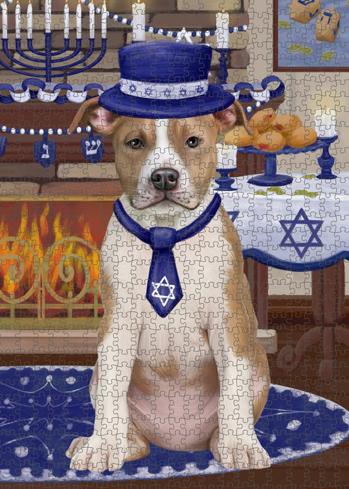 Happy Hanukkah Family and Happy Hanukkah Both American Staffordshire Dog Puzzle with Photo Tin PUZL96864