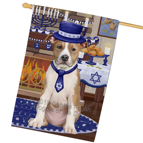 Happy Hanukkah Family and Happy Hanukkah Both American Staffordshire Dog House Flag FLG65739
