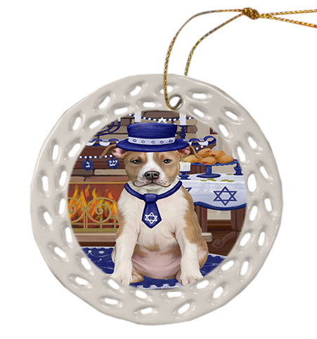 Happy Hanukkah American Staffordshire Dog Ceramic Doily Ornament DPOR57639