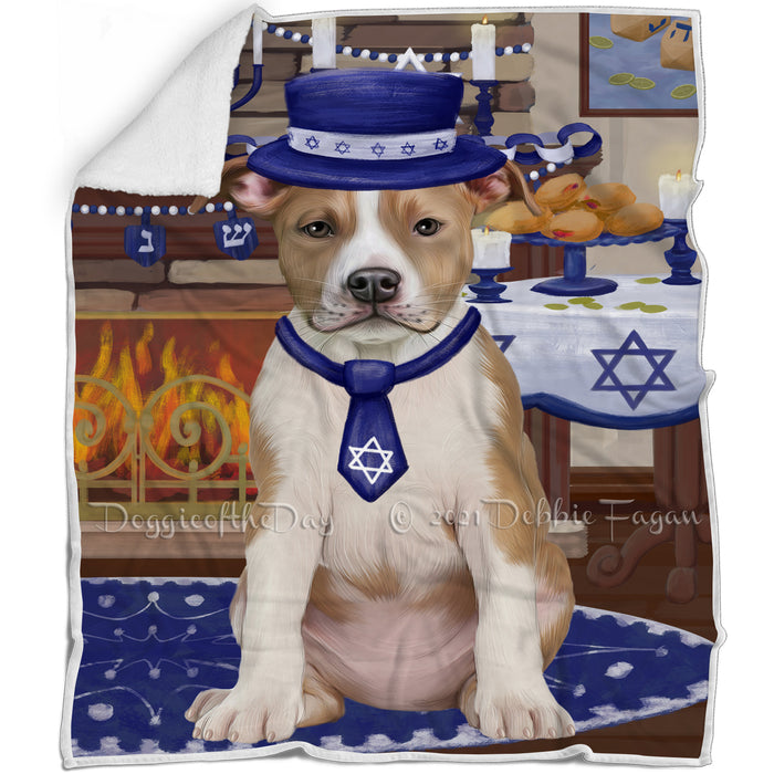 Happy Hanukkah Family and Happy Hanukkah Both American Staffordshire Dog Blanket BLNKT139709