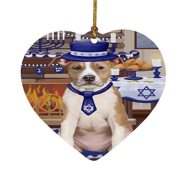 Happy Hanukkah American Staffordshire Dog Heart Christmas Ornament HPOR57639