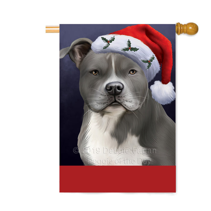 Personalized Christmas Holidays American Staffordshire Dog Wearing Santa Hat Portrait Head Custom House Flag FLG-DOTD-A59848