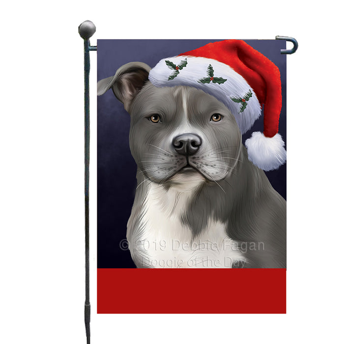 Personalized Christmas Holidays American Staffordshire Dog Wearing Santa Hat Portrait Head Custom Garden Flags GFLG-DOTD-A59792