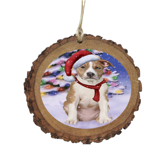Winterland Wonderland American Staffordshire Dog In Christmas Holiday Scenic Background Wooden Christmas Ornament WOR49490