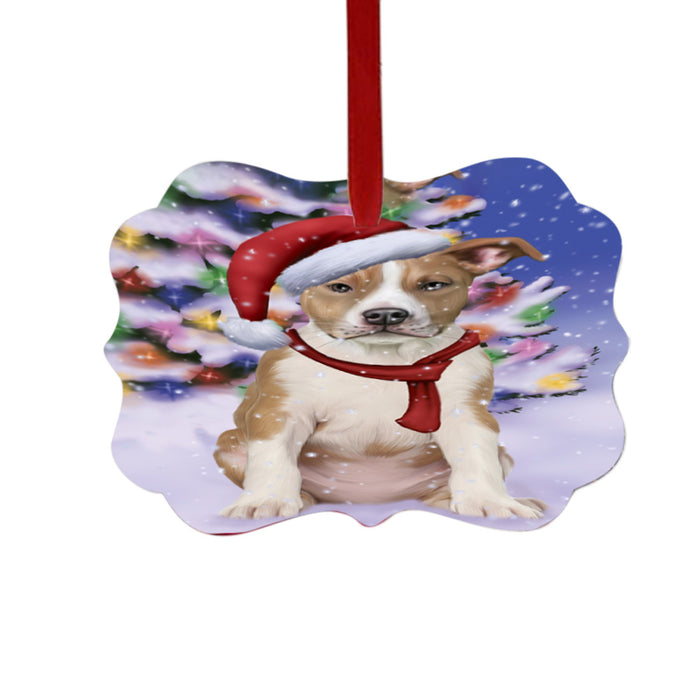 Winterland Wonderland American Staffordshire Dog In Christmas Holiday Scenic Background Double-Sided Photo Benelux Christmas Ornament LOR49490
