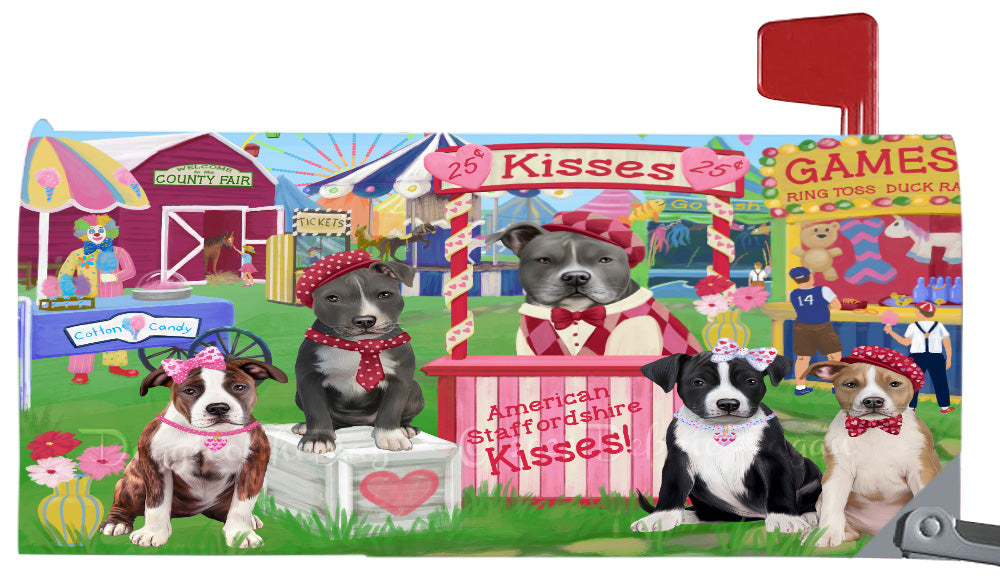 Carnival Kissing Booth American Staffordshire Dogs Magnetic Mailbox Cover Both Sides Pet Theme Printed Decorative Letter Box Wrap Case Postbox Thick Magnetic Vinyl Material