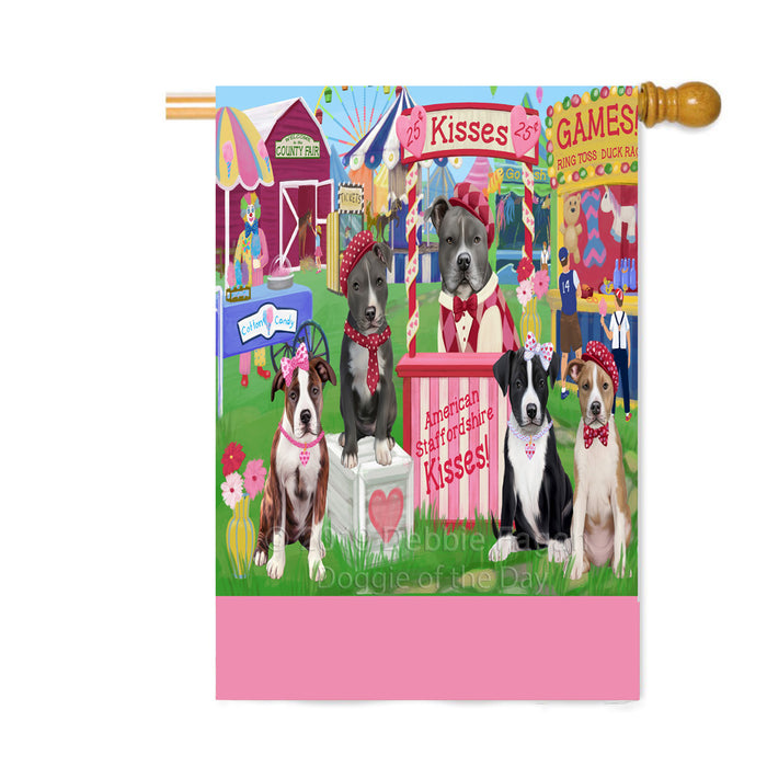 Personalized Carnival Kissing Booth American Staffordshire Dogs Custom House Flag FLG63571