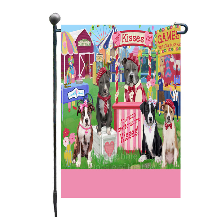 Personalized Carnival Kissing Booth American Staffordshire Dogs Custom Garden Flag GFLG64247