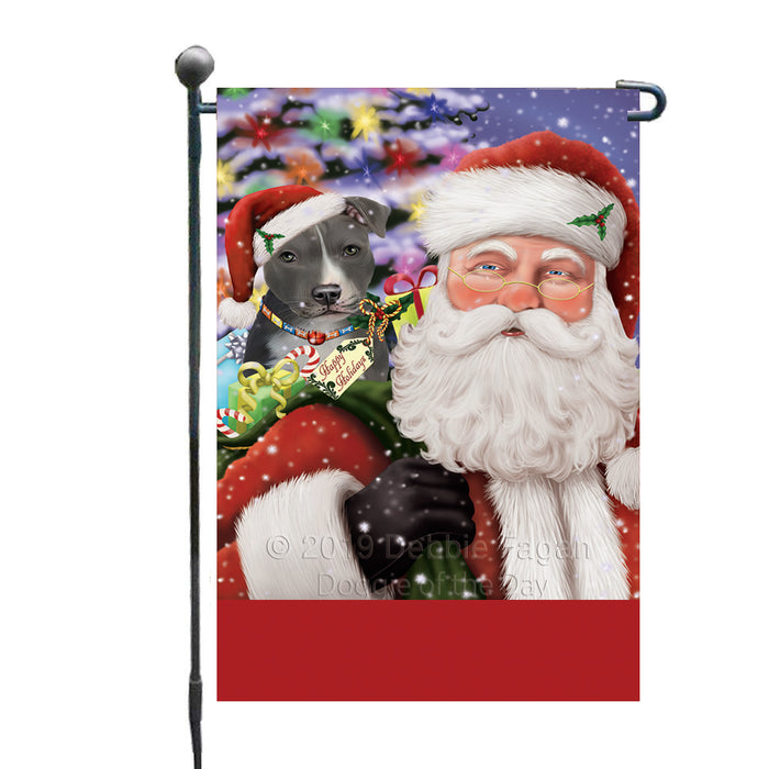 Personalized Santa Carrying American Staffordshire Dog and Christmas Presents Custom Garden Flag GFLG63697
