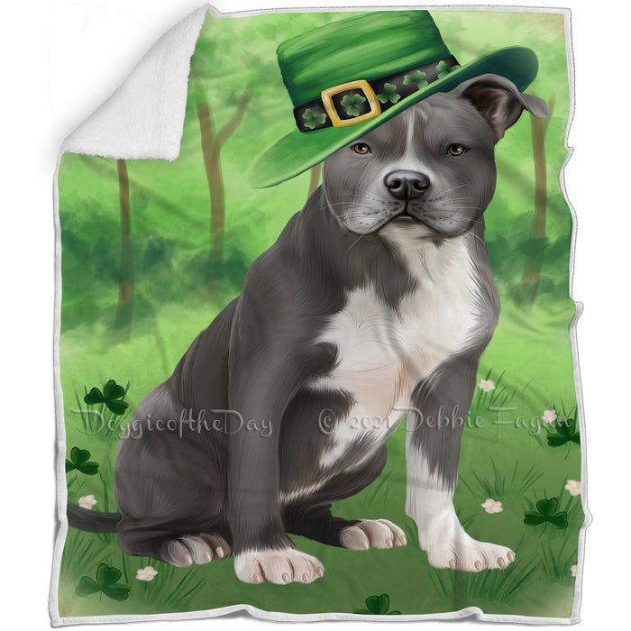 St. Patricks Day Irish Portrait American Staffordshire Terrier Dog Blanket BLNKT132348