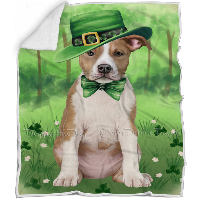 St. Patricks Day Irish Portrait American Staffordshire Terrier Dog Blanket BLNKT132357