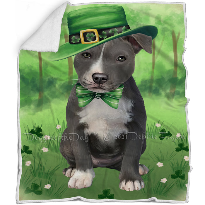 St. Patricks Day Irish Portrait American Staffordshire Terrier Dog Blanket BLNKT132366